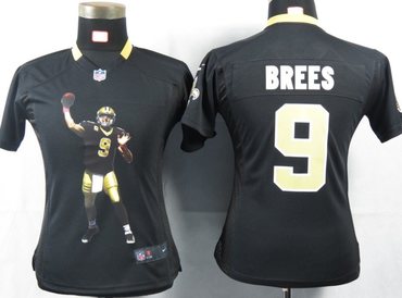 Women NEW NFL New Orleans Saints 9 Brees Black Portrait FaShion Game Jerseys