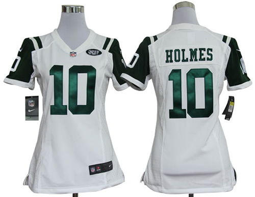 Women NEW New York Jets 10 Santonio Holmes White Jerseys