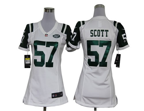 Women NEW New York Jets 57 Bart Scott White Jerseys