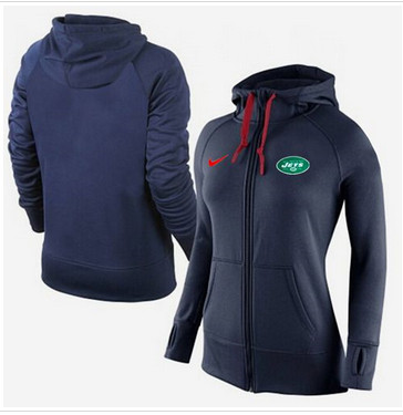 Women Nike New York Jets Full-Zip Performance Hoodie Dark Blue