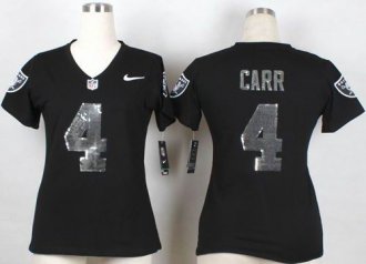 Women Nike Oakland Raiders #4 Derek Carr Black Team Color Stitched NFL Elite Handwork Sequin Lettering Jersey
