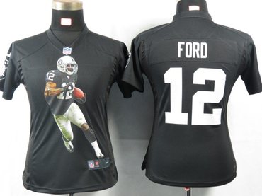 Women NEW NFL Oakland Raiders 12 Ford Black Portrait FaShion Game Jerseys
