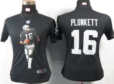 Women NEW NFL Oakland Raiders 16 Plunkett Black Portrait FaShion Game Jerseys