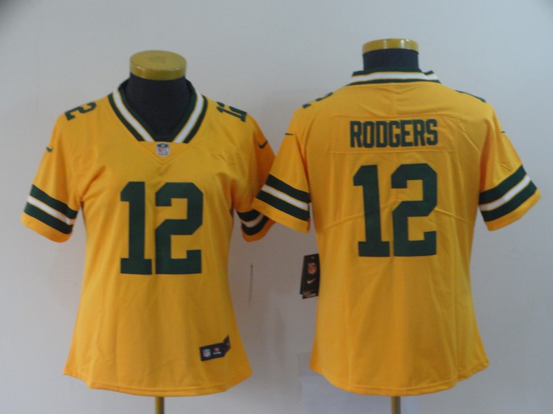 Women Nike Packers 12 Aaron Rodgers Gold Women Inverted Legend Limited Jersey