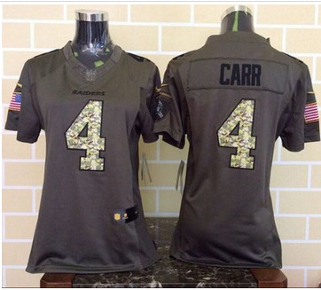 Women Nike Raiders #4 Derek Carr Green Stitched NFL Limited Salute to Service Jersey