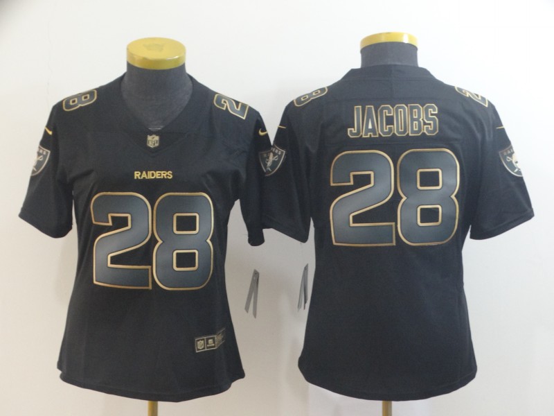 Women Nike Raiders 28 Josh Jacobs Black Gold Women Vapor Untouchable Limited Jersey