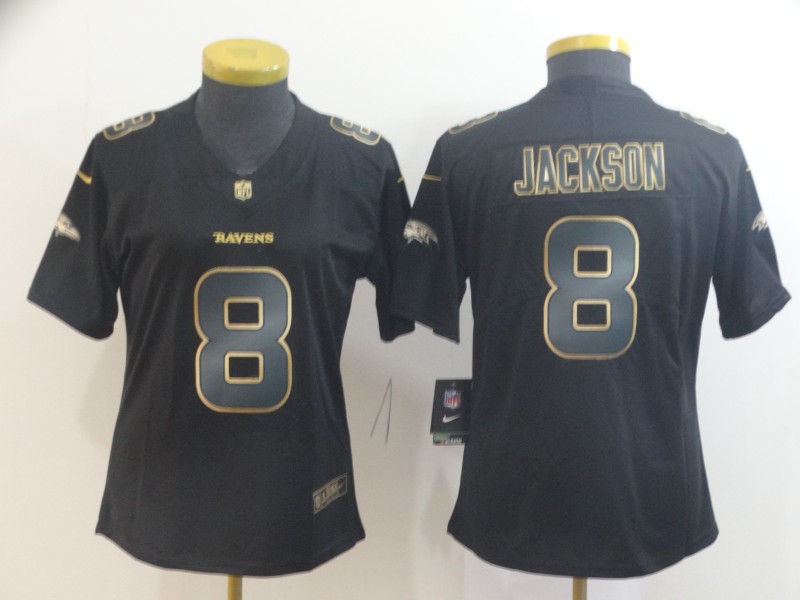Women Nike Ravens 8 Lamar Jackson Black Gold Women Vapor Untouchable Limited Jersey