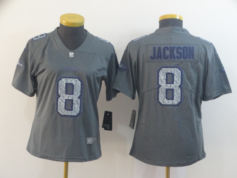 Women Nike Ravens 8 Lamar Jackson Gray Camo Women Vapor Untouchable Limited Jersey