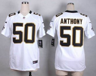 Women Nike Saints #50 Stephone Anthony White Stitched NFL Elite Jersey