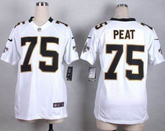 Women Nike Saints #75 Andrus Peat White Stitched NFL Elite Jersey