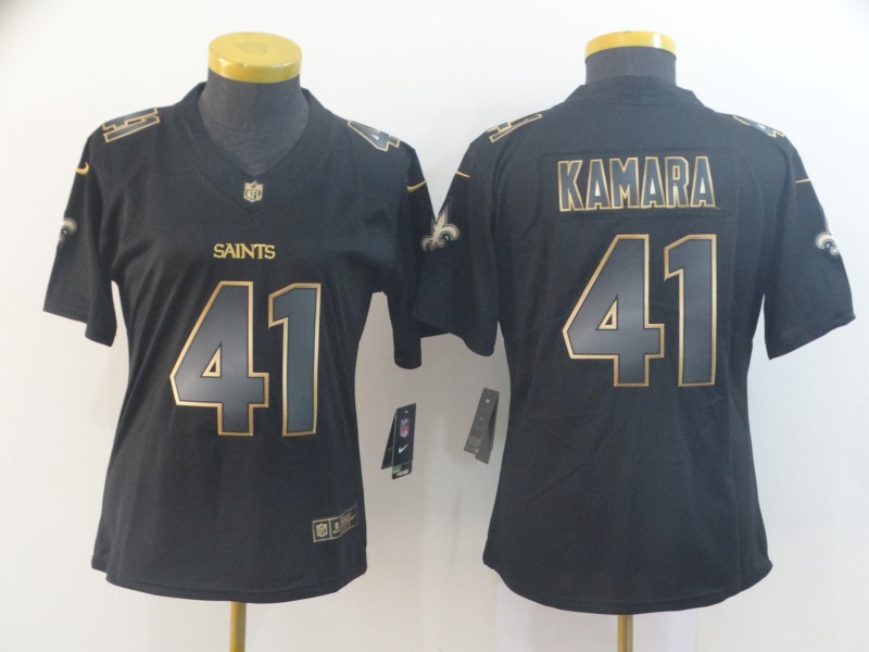 Women Nike Saints 41 Alvin Kamara Black Gold Women Vapor Untouchable Limited Jersey