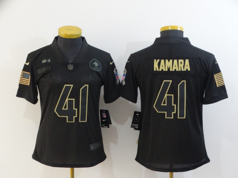 Women Nike Saints 41 Alvin Kamara Black Women 2020 Salute To Service Limited Jersey