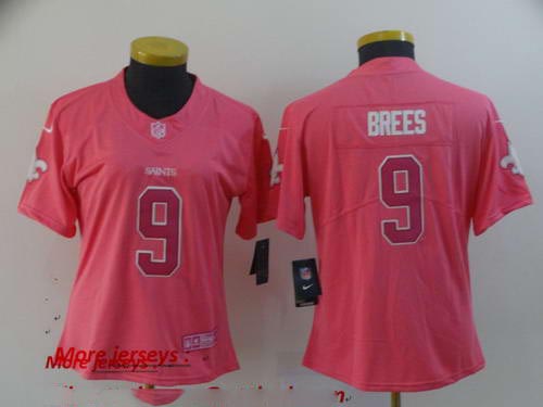 Women Nike Saints 9 Drew Brees Pink Women Rush Fashion Limited Jersey