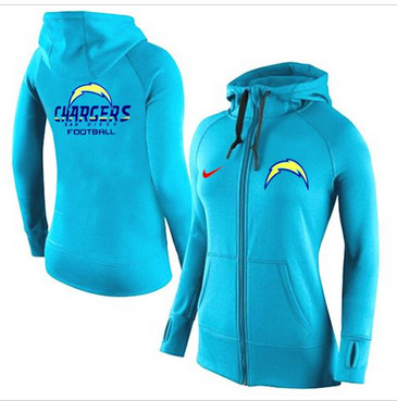 Women Nike San Diego Chargers Full-Zip Performance Hoodie Light Blue