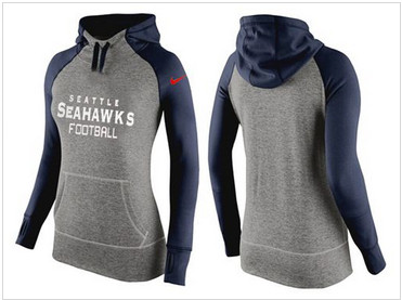 Women Nike Seattle Seahawks Performance Hoodie Grey & Dark Blue_1