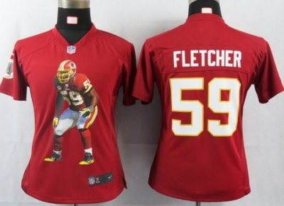 Women NEW NFL WaShington Redskins #59 Fletcher Red Portrait FaShion Game Jerseys