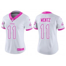 Women Philadelphia Eagles #11 Carson Wentz White Pink Rush Fashion Jersey