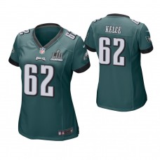 Women Philadelphia Eagles #62 Jason Kelce Midnight Green Super Bowl LII Champions Patch Game Jersey