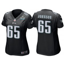 Women Philadelphia Eagles #65 Lane Johnson Black Super Bowl LII Bound Game Jersey