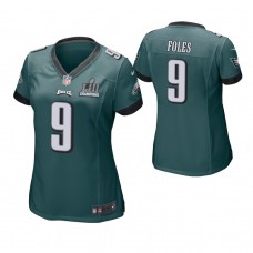 Women Philadelphia Eagles #9 Nick Foles Midnight Green Super Bowl LII Champions Patch Game Jersey