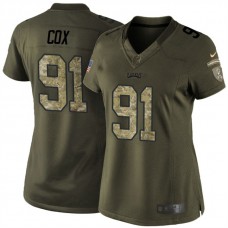 Women Philadelphia Eagles #91 Fletcher Cox Green Salute To Service Jersey