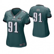 Women Philadelphia Eagles #91 Fletcher Cox Midnight Green Super Bowl LII Champions Patch Game Jersey