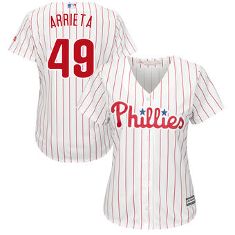 Women Philadelphia Phillies #49 Jake Arrieta Majestic White Cool Base Jersey