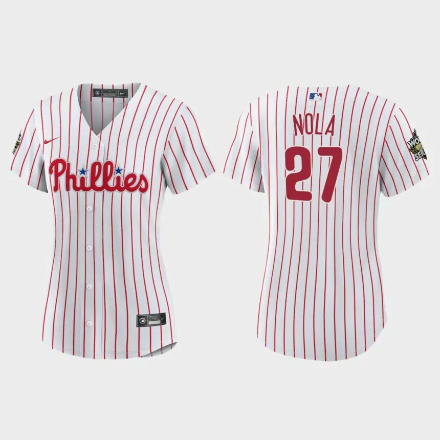 Women Philadelphia Phillies Aaron Nola White 2022 World Series Replica Jersey