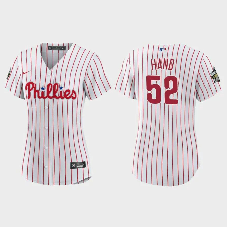 Women Philadelphia Phillies Brad Hand White 2022 World Series Replica Jersey