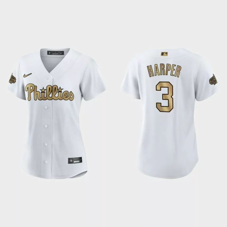 Women Philadelphia Phillies Bryce Harper White 2022 MLB All-Star Game Replica Jersey