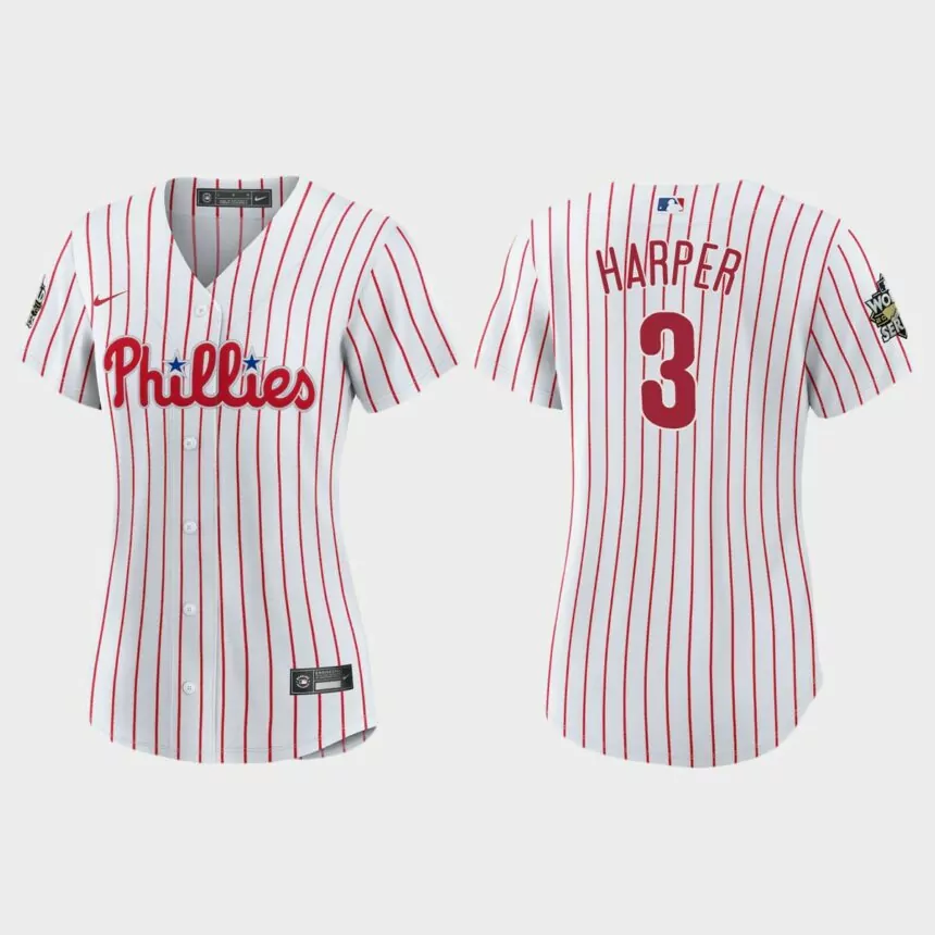 Women Philadelphia Phillies Bryce Harper White 2022 World Series Replica Jersey
