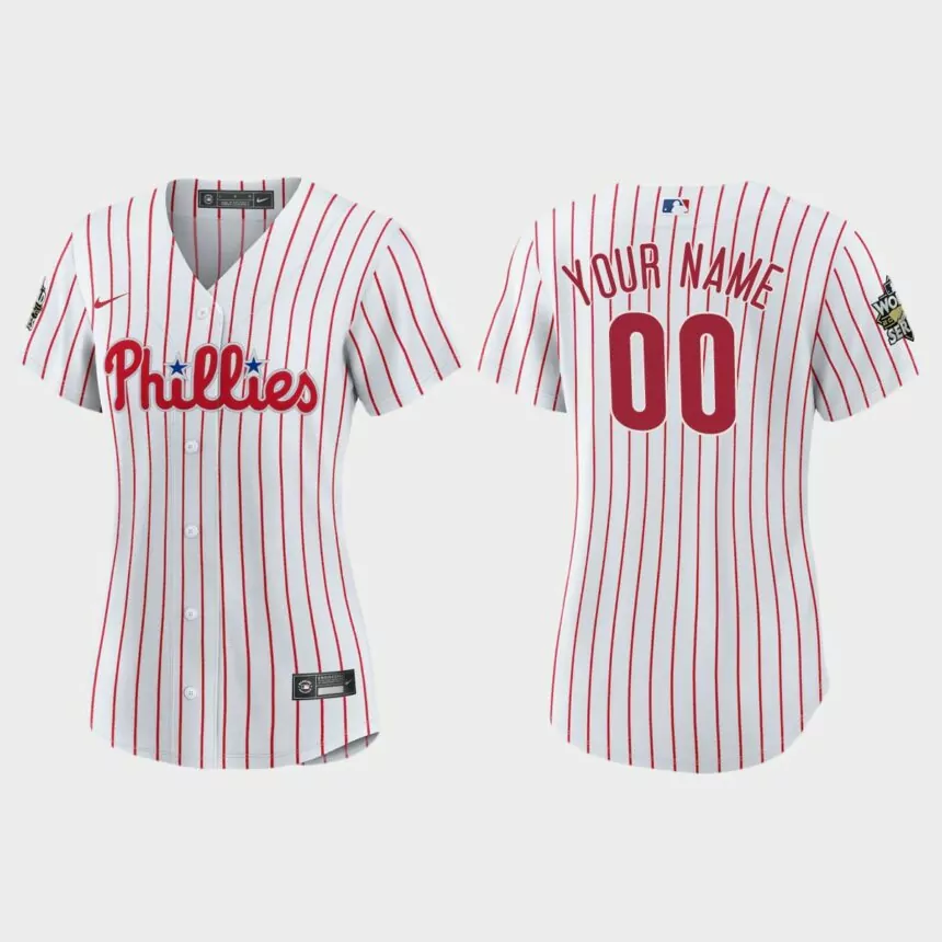 Women Philadelphia Phillies Custom White 2022 World Series Replica Jersey