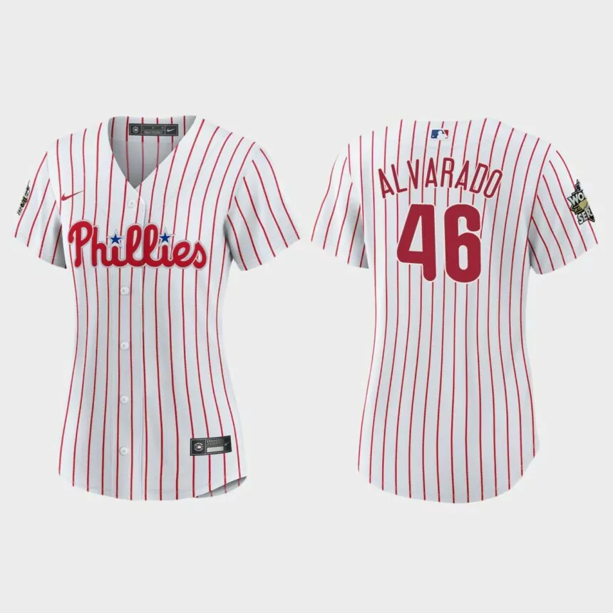 Women Philadelphia Phillies Jose Alvarado White 2022 World Series Replica Jersey