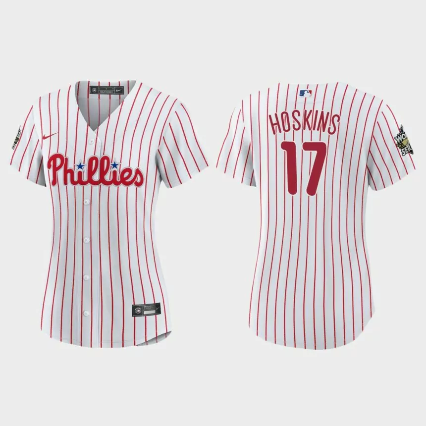 Women Philadelphia Phillies Rhys Hoskins White 2022 World Series Replica Jersey