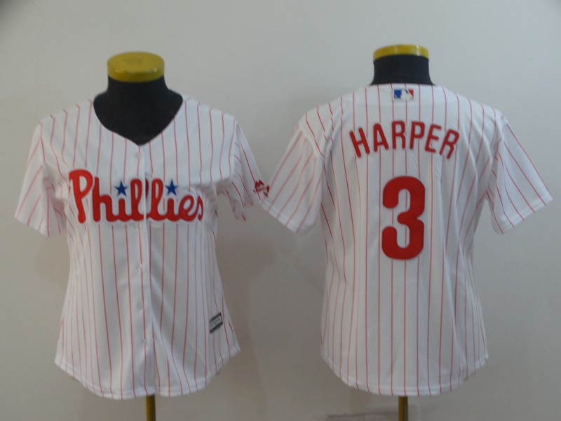 Women Phillies 3 Bryce Harper White Women Cool Base Jersey