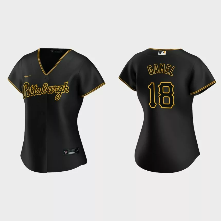 Women Pittsburgh Pirates Ben Gamel Team Script Black Replica Alternate Jersey