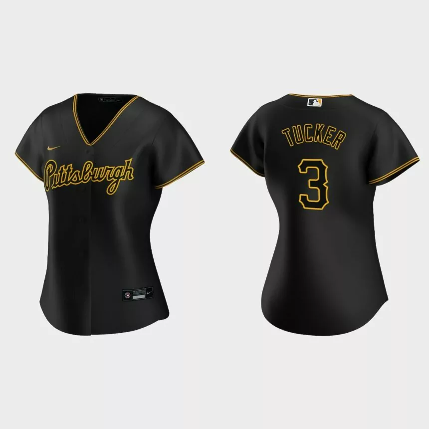 Women Pittsburgh Pirates Cole Tucker Team Script Black Replica Alternate Jersey