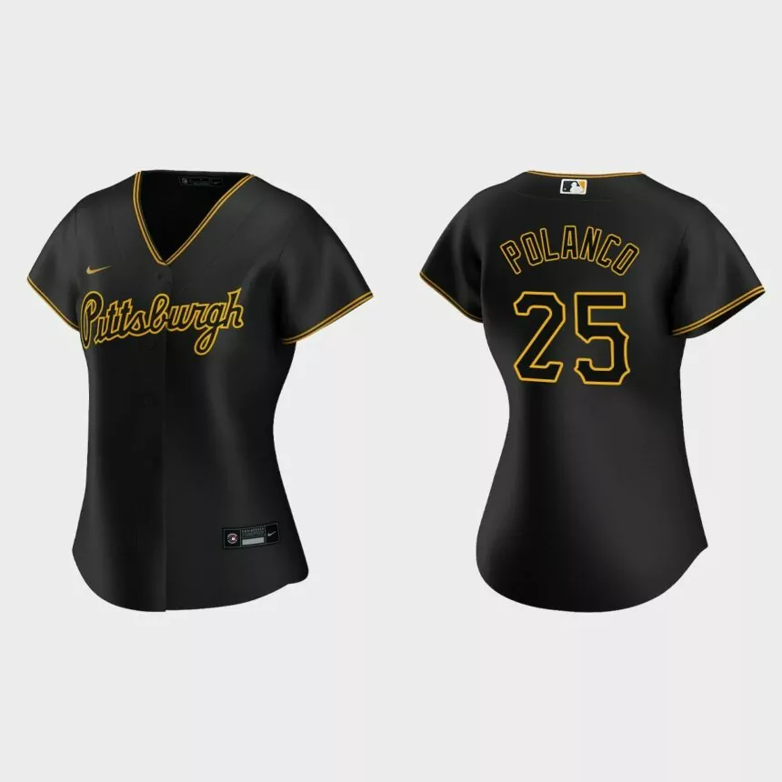 Women Pittsburgh Pirates Gregory Polanco Team Script Black Replica Alternate Jersey