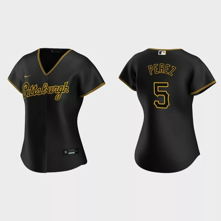 Women Pittsburgh Pirates Michael Perez Team Script Black Replica Alternate Jersey