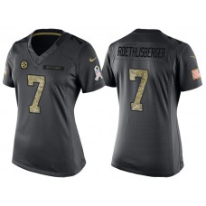 Women Pittsburgh Steelers #7 Ben Roethlisberger Camo Anthracite 2016 Salute to Service Limited Jersey