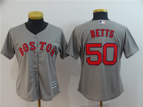Women Red Sox 50 Mookie Betts Gray Women Cool Base Jersey