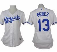 Women Royals #13 Salvador Perez White Home Stitched Baseball Jersey