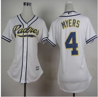 Women San Diego Padres #4 Wil Myers White Home Stitched Baseball Jersey