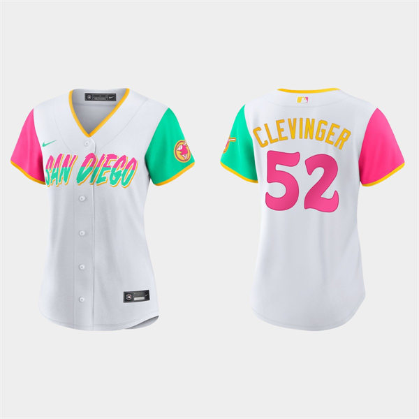 Women San Diego Padres #52 Mike Clevinger White 2022 City Connect Jersey