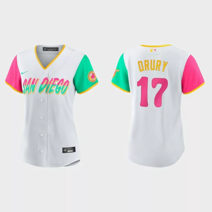 Women San Diego Padres Brandon Drury White 2022 City Connect Replica Jersey