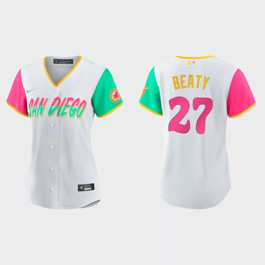 Women San Diego Padres Matt Beaty White 2022 City Connect Replica Jersey