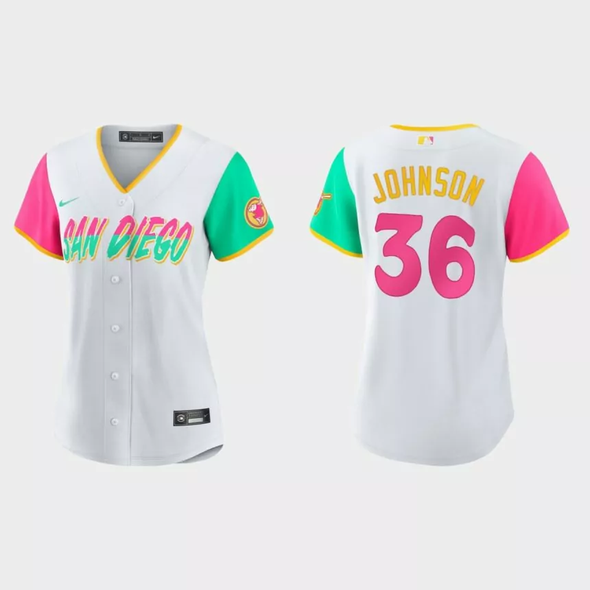 Women San Diego Padres Pierce Johnson White 2022 City Connect Replica Jersey