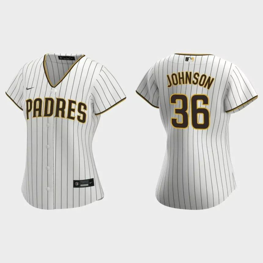 Women San Diego Padres Pierce Johnson White Brown Replica Jersey