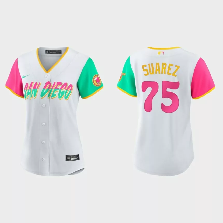 Women San Diego Padres Robert Suarez White 2022 City Connect Replica Jersey