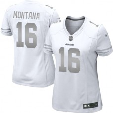 Women San Francisco 49ers #16 Joe Montana White Platinum Jersey